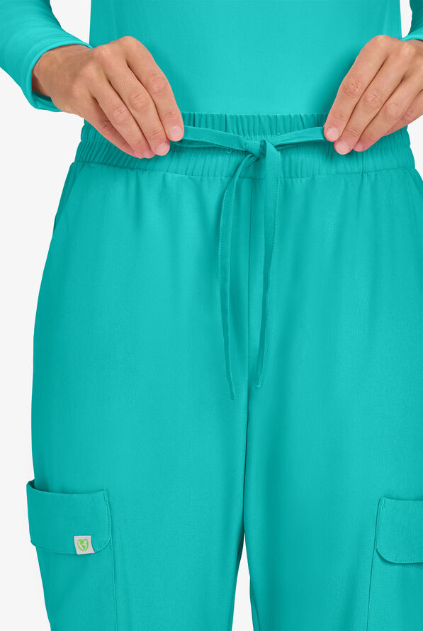 Planet koi Terra Women's 6-Pocket STRETCH Drawstring Waist Cargo Jogger Scrub Pants - Waterfall Blue - 2