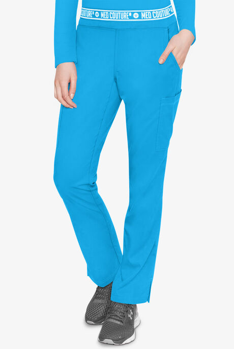 Med Couture Touch Women's 7-Pocket STRETCH Logo Elastic Double Cargo Yoga Scrub Pants