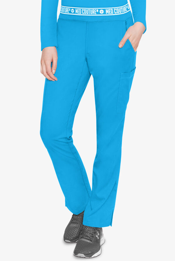 Med Couture Touch Women's 7-Pocket STRETCH Logo Elastic Double Cargo Yoga Scrub Pants - Mali-Blue Shore - 1