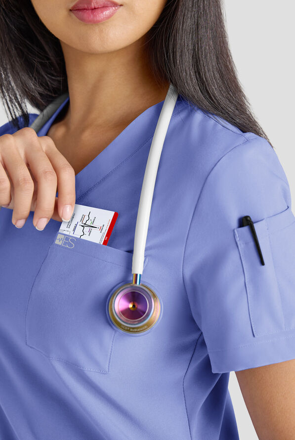 Conjunto de uniforme m&eacute;dico Easy STRETCH con 10 bolsillos para mujer - Ceil Blue - 4