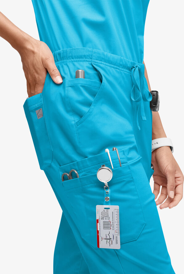 Butter-Soft STRETCH Women’s 10-Pocket Mid Rise Straight Leg Scrub Pant - Tall - Turquoise - 3
