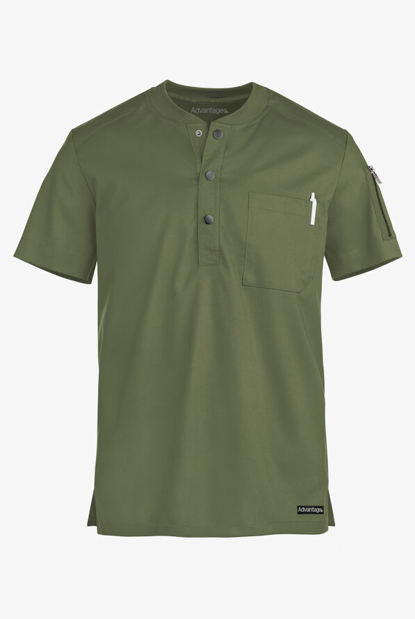 Advantage STRETCH Men's 2-Pocket Short Sleeve Henley Scrub Top - Light Olive - 1
