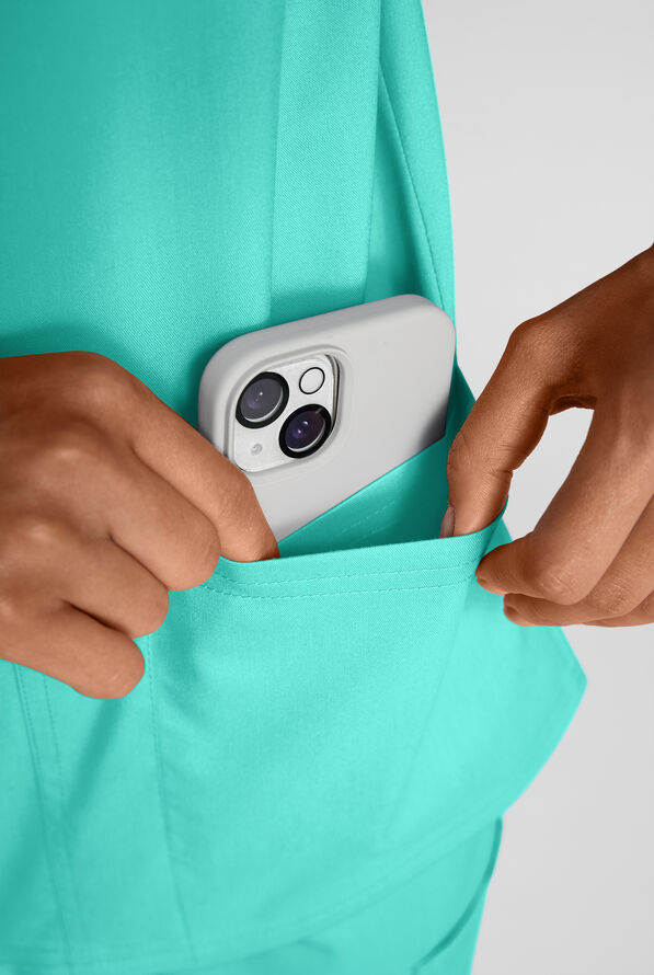 Butter-Soft STRETCH Women's 4-Pocket V-Neck Scrub Top - Aqua Dust - 5