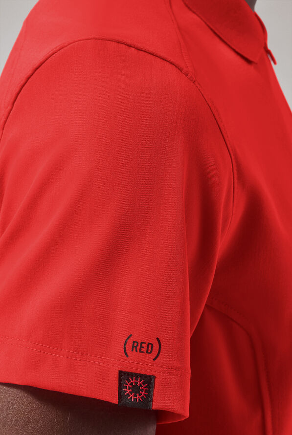 Hypothesis (RED) Alpha System Men’s 1-Pocket Zip Placket Polo Scrub Top - (Red) - 2