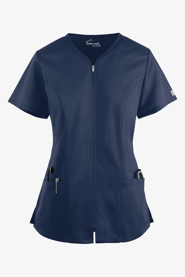 Blusa médica UA Butter-Soft STRETCH con cremallera y 4 bolsillos para mujer - Navy - 1