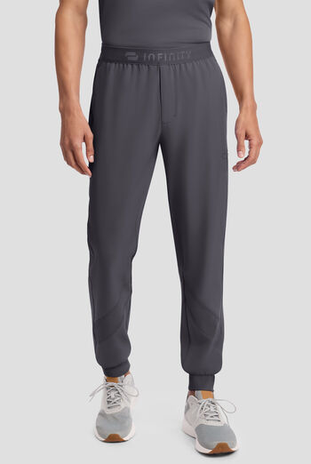 Infinity GNR8 Men's 5-Pocket STRETCH Logo Waistband Rib-Knit Trim Cargo Jogger Scrub Pant