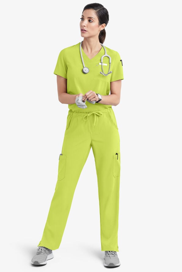 Easy STRETCH Chloe Women's 3-Pocket V-Neck Tuck-In Scrub Top - Fresh Lime - 2