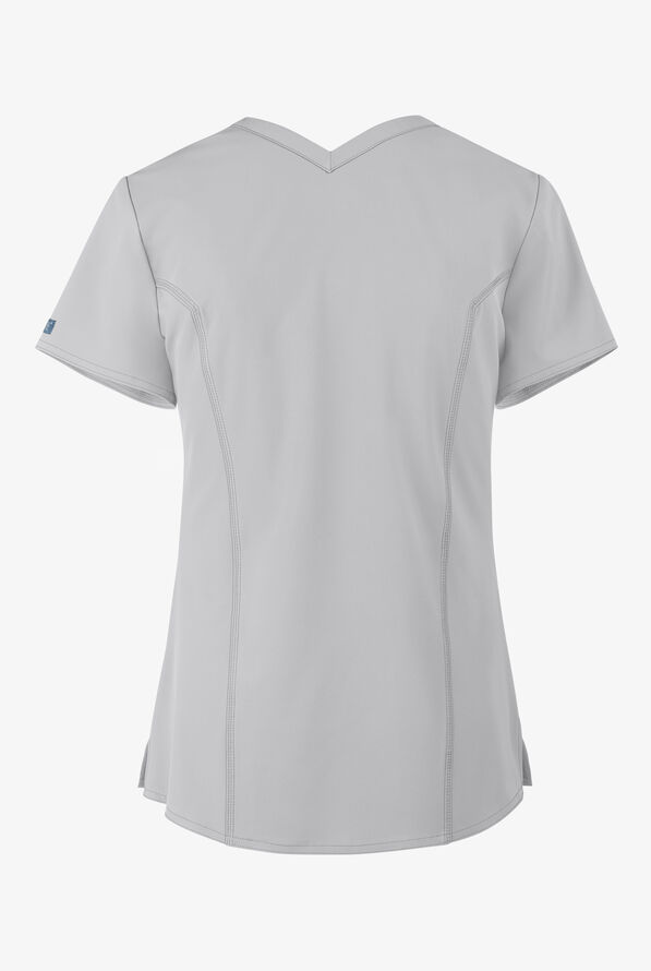 Med Couture Peaches Women's 2-Pocket STRETCH Double V-Neck Scrub Top - Cloud - 2