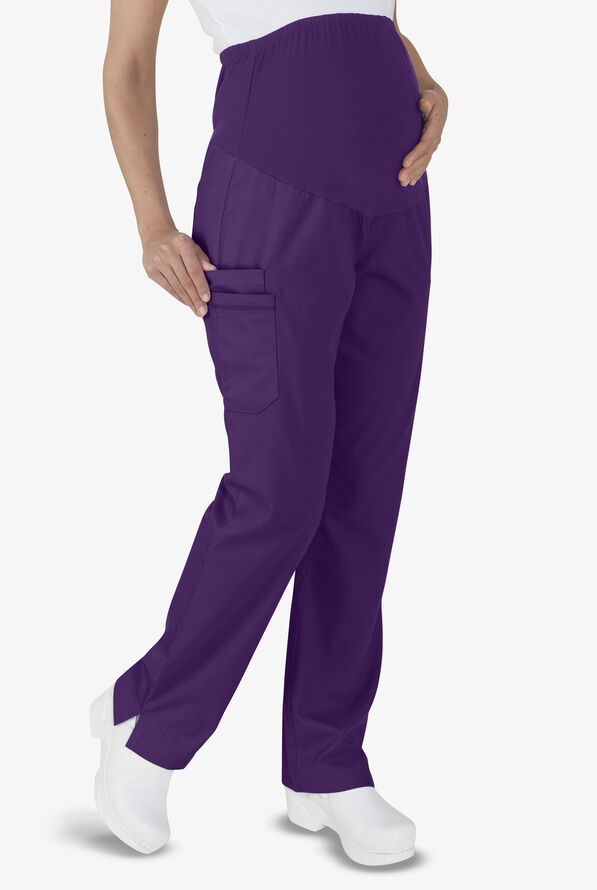 Butter-Soft STRETCH Women's 6-Pocket Knit Waist Maternity Scrub Pants - Eggplant - 1