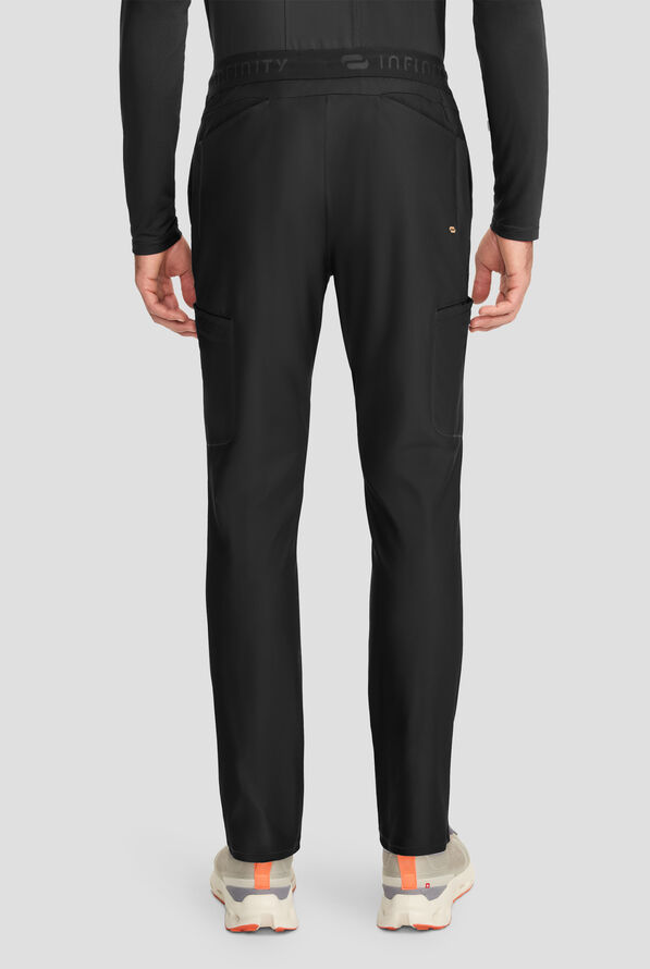 Infinity GNR8 Kinetic Knit Men's 6-Pocket STRETCH Logo Waistband Tapered Leg Cargo Scrub Pant - Black - 4