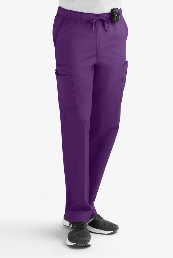 Butter-Soft STRETCH Men's 7-Pocket Cargo w/ Elastic Waist Scrub Pants - Tall - Eggplant - 1