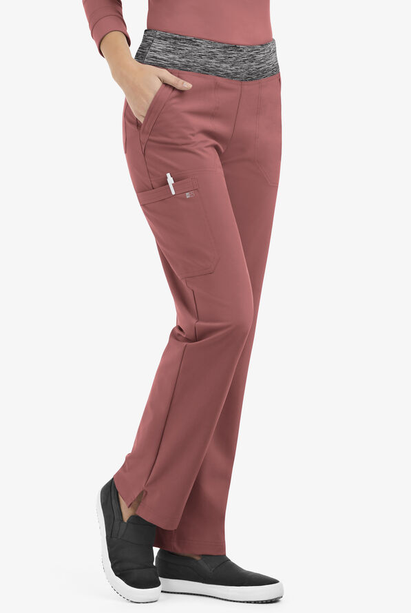 Easy STRETCH Sienna Women's 5-Pocket Sport Yoga Scrub Pants - Soft Chestnut / Charcoal Melange - 1
