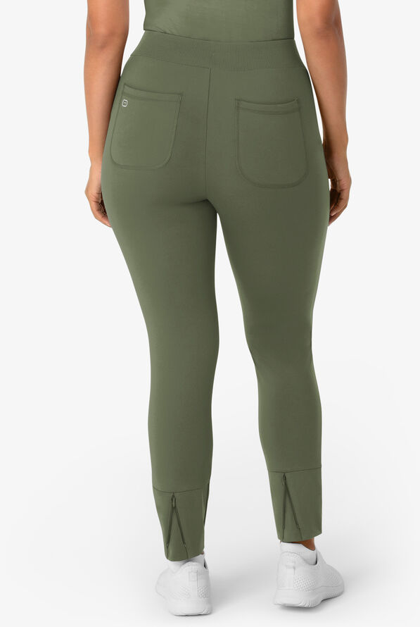 Wink Renew Knit Women's 5-Pocket STRETCH Ankle Zip Track Scrub Pants - Olive - 2