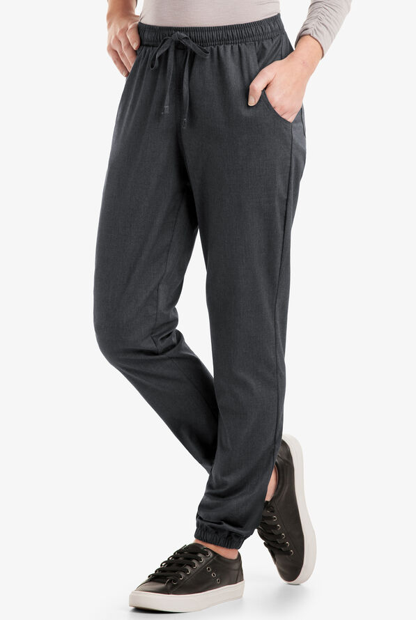 Butter-Soft STRETCH Women's 5-Pocket Jogger Scrub Pants - Petite - Heather Charcoal - 1