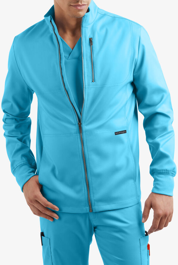 Advantage STRETCH Men's 4-Pocket Zip Front Warm-Up Scrub Jacket - Turquoise - 6