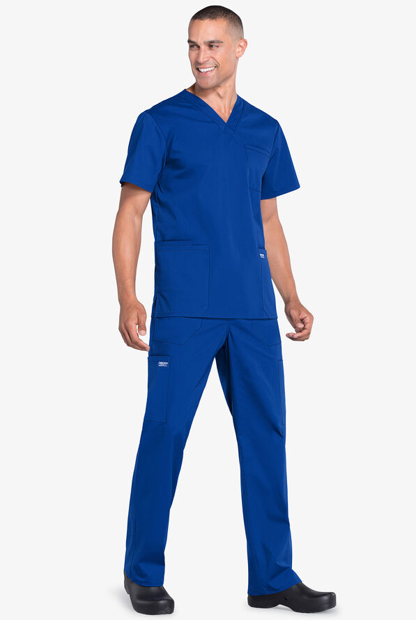 Cherokee Workwear Professionals Men's 4-Pocket STRETCH V-Neck Scrub Top - Royal - 2