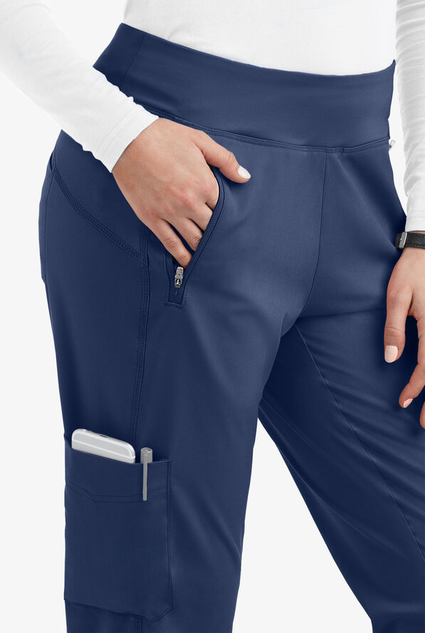 Healing Hands Purple Label Tara Women's 6-Pocket STRETCH Jogger Cargo Scrub Pants - Petite - Navy - 2