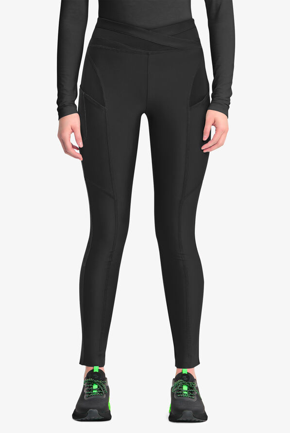 Infinity GNR8 Kinetic Knit Women's 3-Pocket STRETCH High Waisted Mesh Overlay Legging Scrub Pants - Black - 1