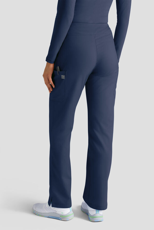 Butter-Soft STRETCH Women's 4-Pocket Knit Waistband Yoga Scrub Pants - Tall - Navy - 2