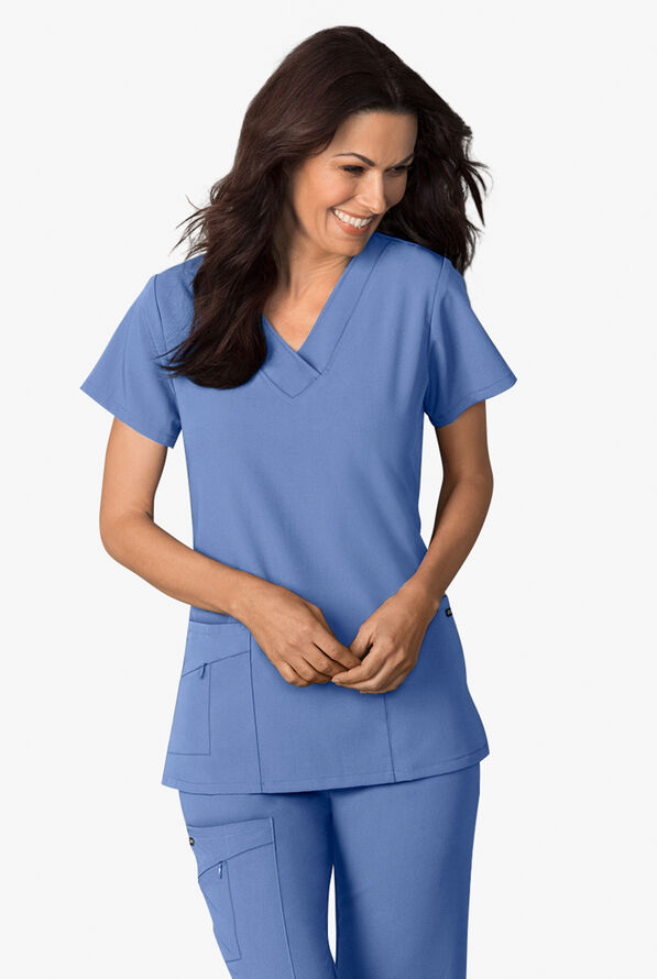 Jockey Women's 2-Pocket STRETCH V-Neck Scrub Top - Ceil Blue - 2
