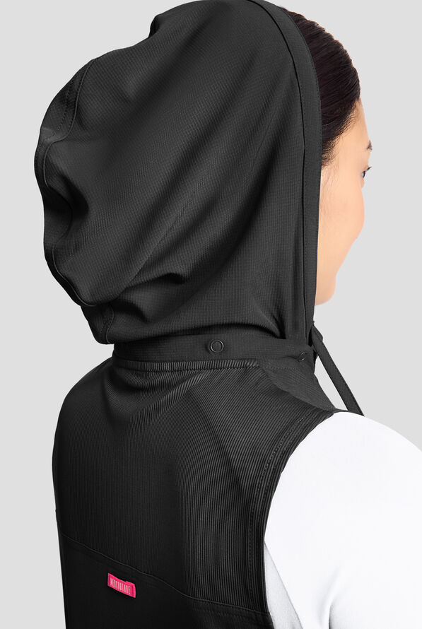 Med Couture Amp Women's 4-Pocket STRETCH Zip Front Removable Hoodie Scrub Vest - Black - 5