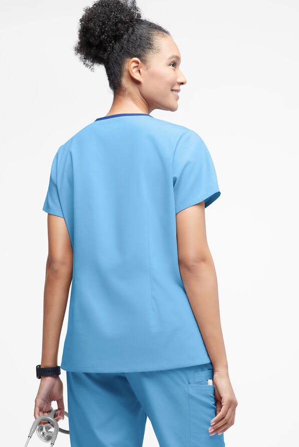Butter-Soft Originals Women's 3-Pocket Crisscross Contrast V-Neck Scrub Top - Blue Oasis/Galaxy - 3