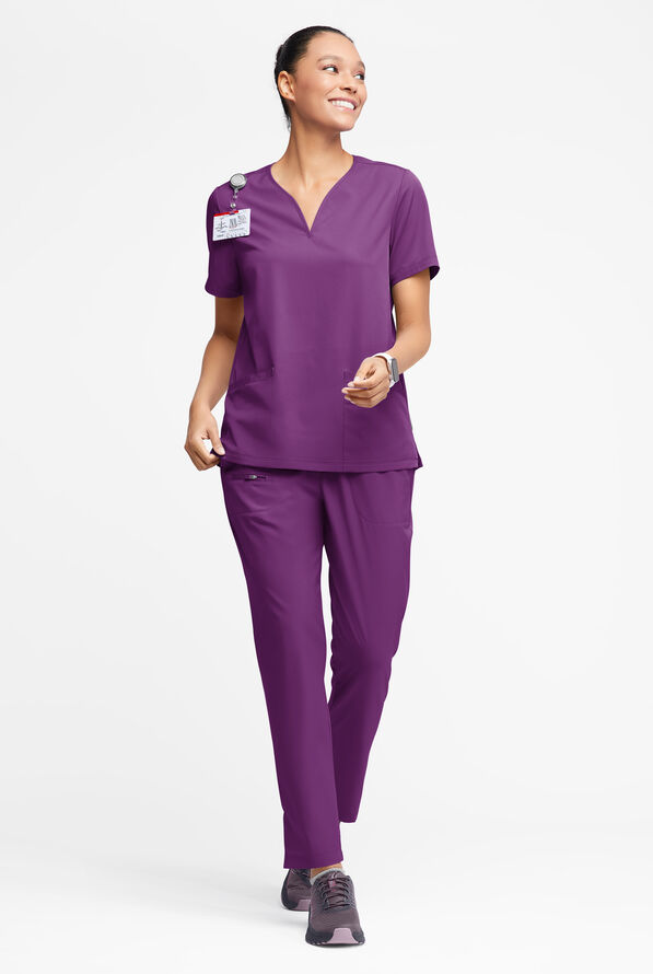 WhisperLite Dahlia Women's 4-Pocket Stretch Notched Neck Scrub Top - Eggplant - 3