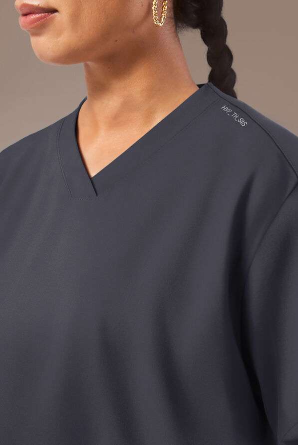 Hypothesis Beta V-Shell Women's 2-Pocket Relaxed Fit Tunic Scrub Top - Pewter - 4