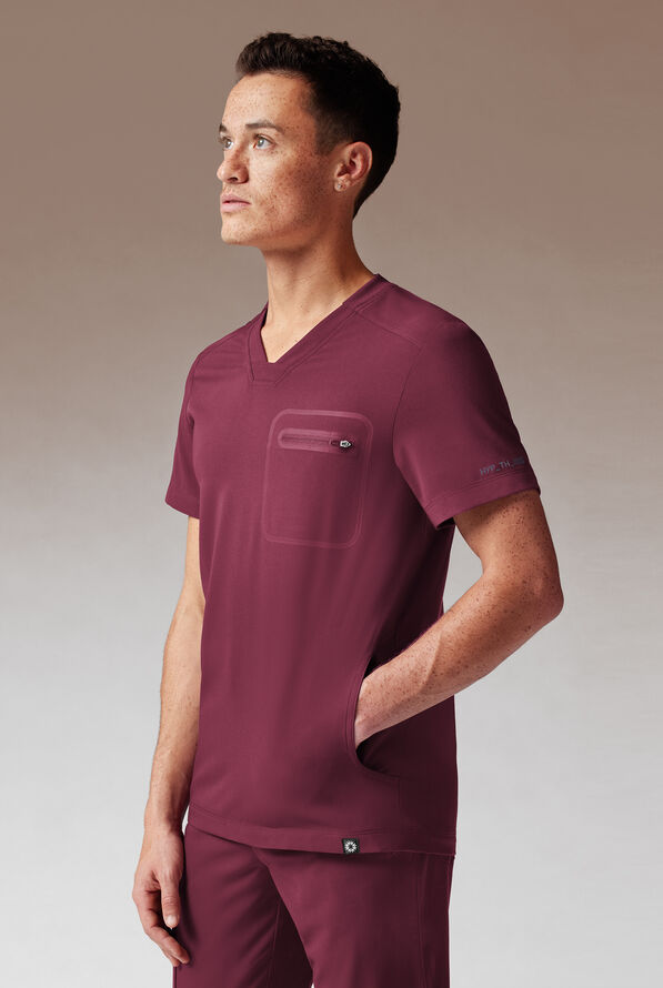 Camisa médica Hypothesis System 3 con cuello en V y 3 bolsillos para hombre - Wine - 1