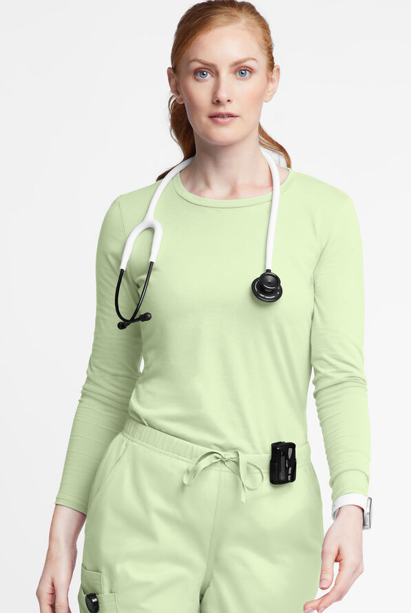 Butter-Soft Originals Women's STRETCH Cotton-Rich Long Sleeve Crew Neck Knit Underscrub - Spring Mint - 2