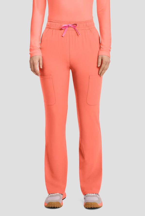 Med Couture Amp Women's 4-Pocket STRETCH High Waist Flare Leg Cargo Scrub Pant - Coral Fusion - 1