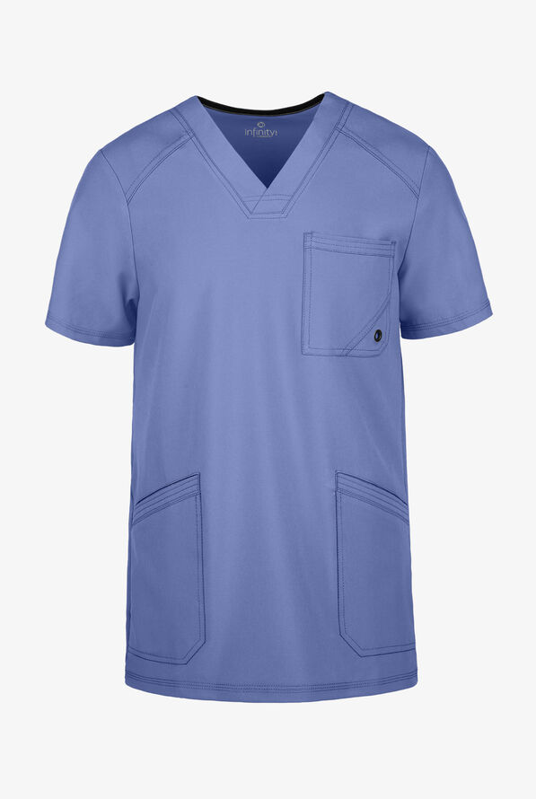 Camisa médica Cherokee Infinity con 2 bolsillos y paneles laterales de tejido para hombre  - Ceil Blue - 1