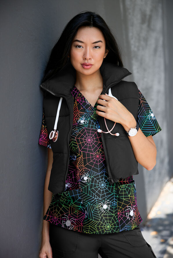 Butter-Soft Originals Widow Women's 2-Pocket V-Neck Print Scrub Top - null - 3