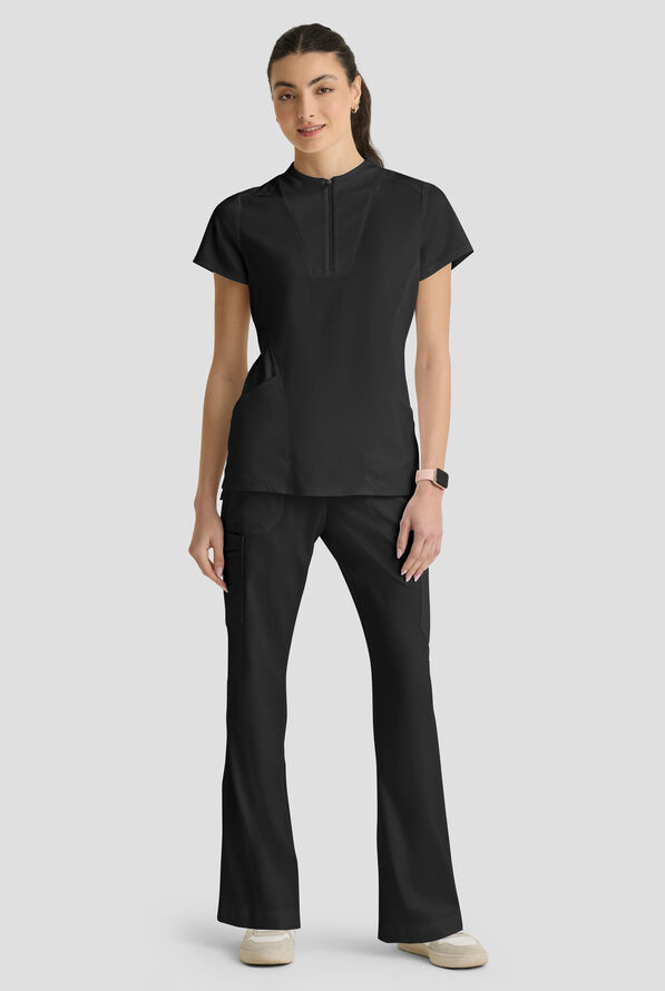 Grey's Anatomy&trade; by Barco Spandex STRETCH Kristi Women's 2-Pocket Quarter Zip Collar Neck Scrub Top - Black - 6