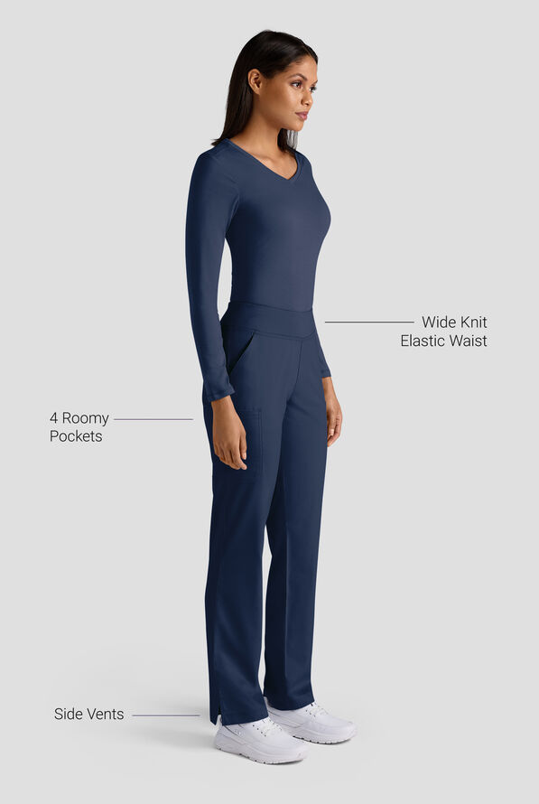 Butter-Soft STRETCH FLXTEK+ Women's 4-Pocket Knit Waistband Yoga Scrub Pants - Petite - Navy - 3