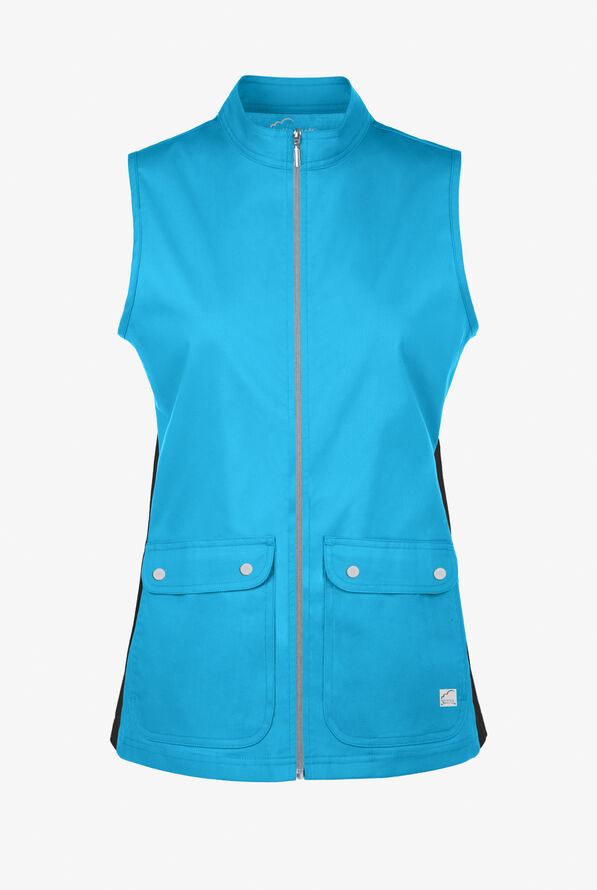 Butter-Soft STRETCH Women's 4-Pocket Active Knit Panel Scrub Vest - Turquoise/Black - 1