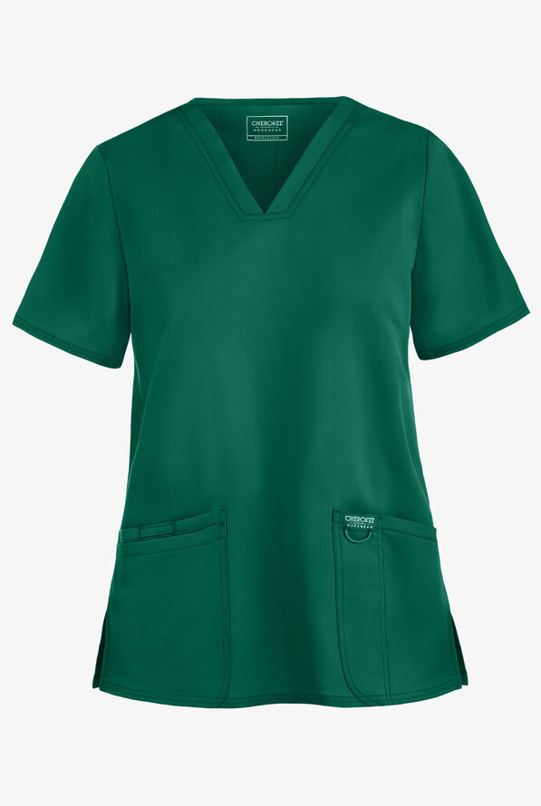 Cherokee Workwear Revolution Women's 3-Pocket STRETCH V-Neck Scrub Top - Hunter - 1