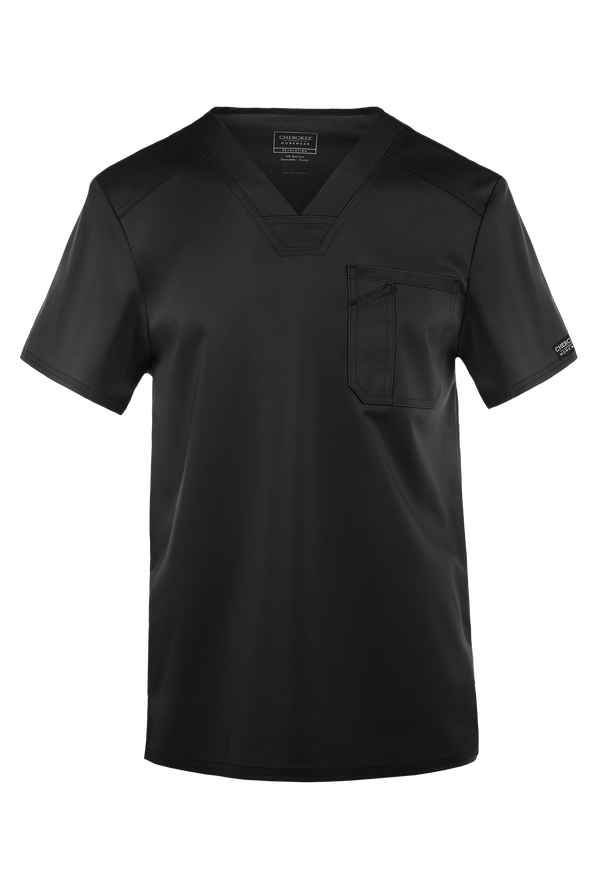 Cherokee Workwear Revolution Men's 1-Pocket STRETCH V-Neck Scrub Top - Black - 1