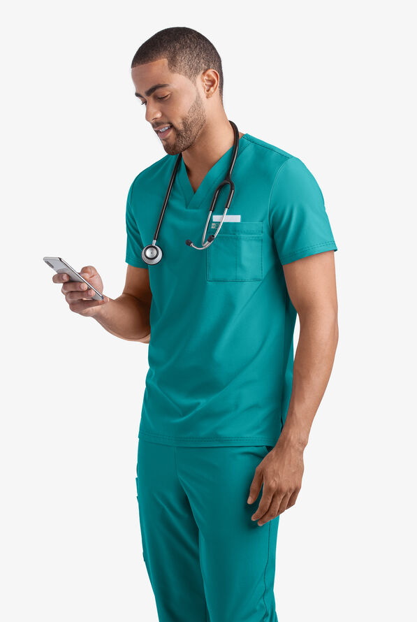 Easy STRETCH Riley Unisex 3-Pocket V-Neck Scrub Top - Teal - 2