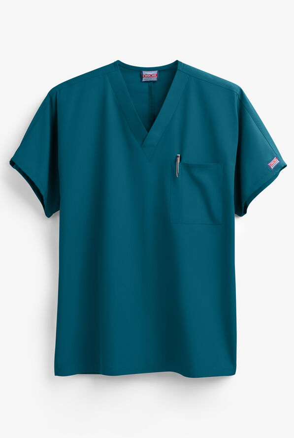 Cherokee Workwear Unisex 1-Pocket V-Neck Scrub Top - Caribbean Blue - 1