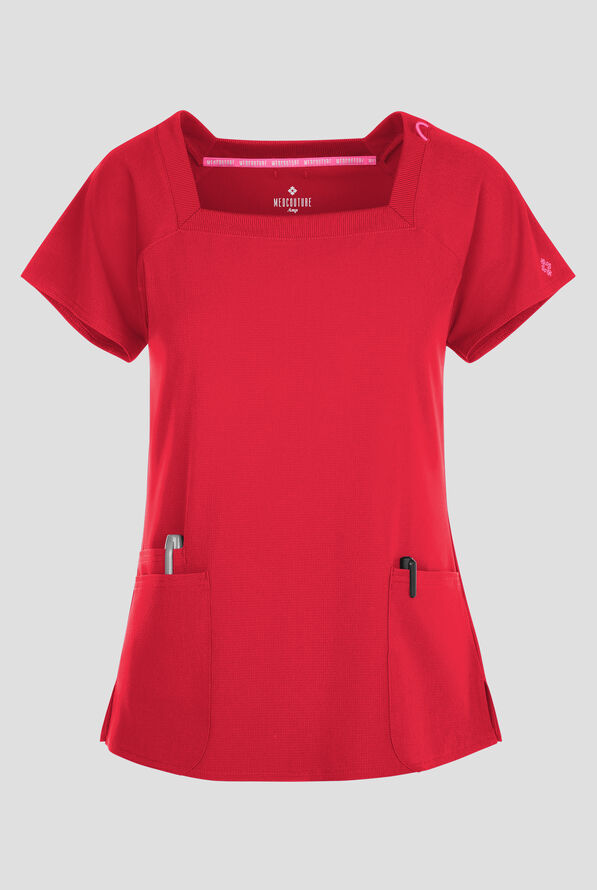 Blusa médica Med Couture Amp STRETCH con cuello cuadrado y 3 bolsillos para mujer - Solar Flare - 1