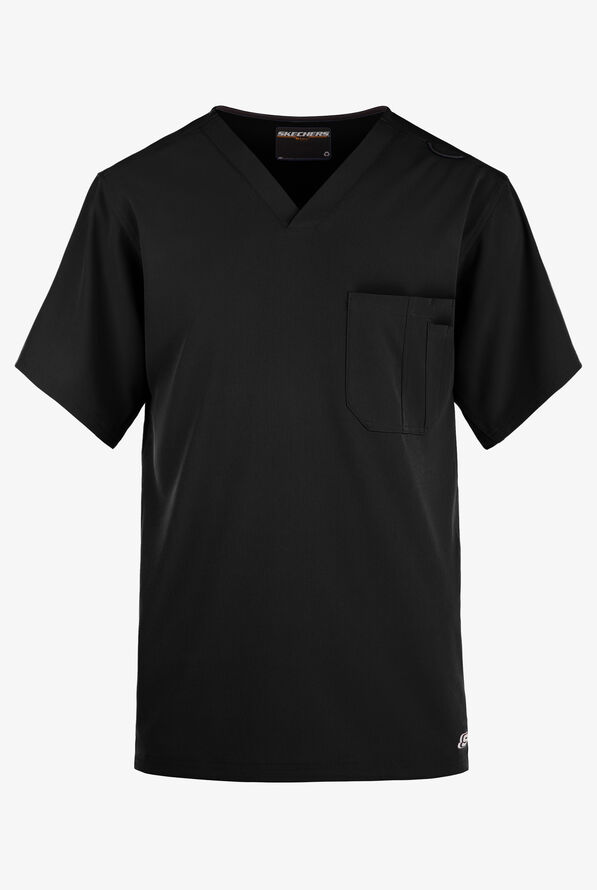 Skechers by Barco Structure Men's 1-Pocket STRETCH V-Neck Scrub Top - Black - 1
