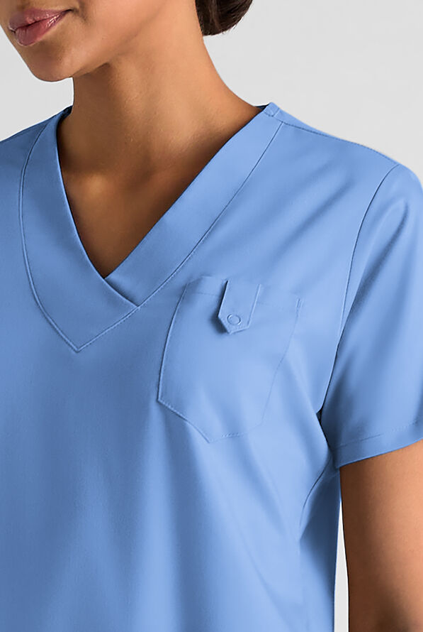 Butter-Soft STRETCH Women's 6-Pocket V-Neck Scrub Top - Ceil Blue - 4