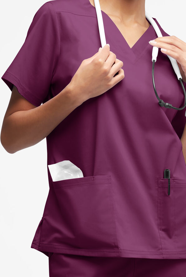 Butter-Soft STRETCH Women's 4-Pocket V-Neck Scrub Top - Wine - 2