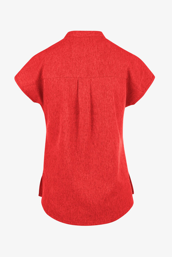 koi Basics Ari Women's 1-Pocket STRETCH Dolman Sleeve Mandarin Collar Scrub Top - Heather Candy Red - 2