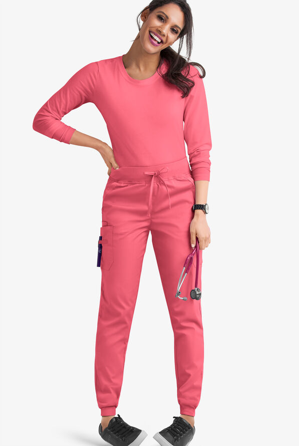 Butter-Soft STRETCH Women's 5-Pocket Cargo Jogger Scrub Pants - Petite - Rouge Rose - 2
