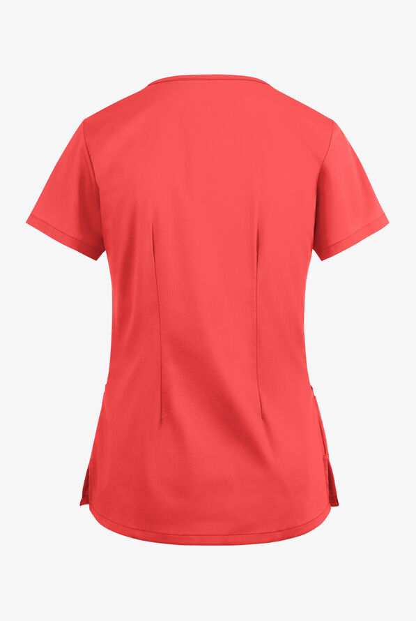 Blusa m&eacute;dica UA Butter-Soft STRETCH con cremallera en el cuello curvo y 4 bolsillos para mujer - Radiant Red - 4