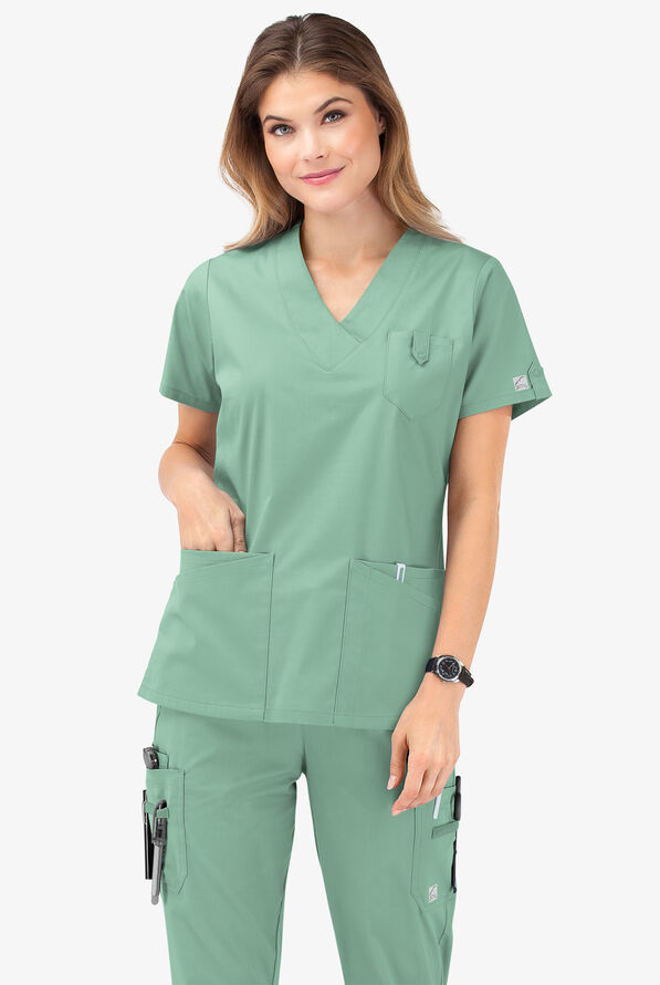 Butter-Soft STRETCH Women's 6-Pocket V-Neck Scrub Top - Water Mint - 8