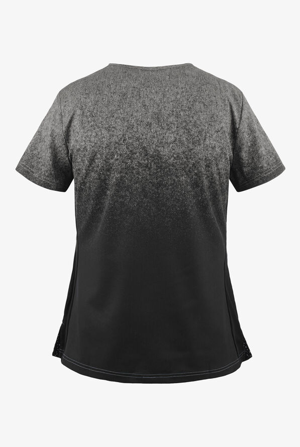 koi Basics Cali Ombre Heather Platinum Grey/ Black Women's 2-Pocket V-Neck Print Scrub Top - null - 2