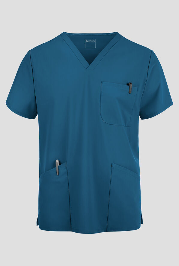 Infinity PURSUIT Men's 3-Pocket STRETCH V-Neck Scrub Top - Caribbean Blue - 1